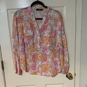 J. Roberts Women's Floral Button Down Shirt - Pink and Orange
